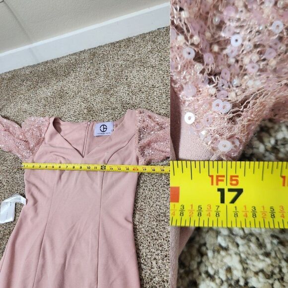 JS COLLECTIONS Beaded Illusion Sleeve Trumpet Gown In Blush NWT Size 4 - Picture 13 of 16